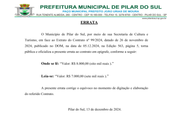 Errata Extrato do Contrato nº 99/2024