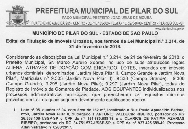 Edital de Titulao de Imveis Urbanos