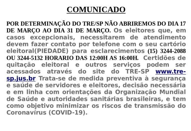 Comunicado TRE-SP