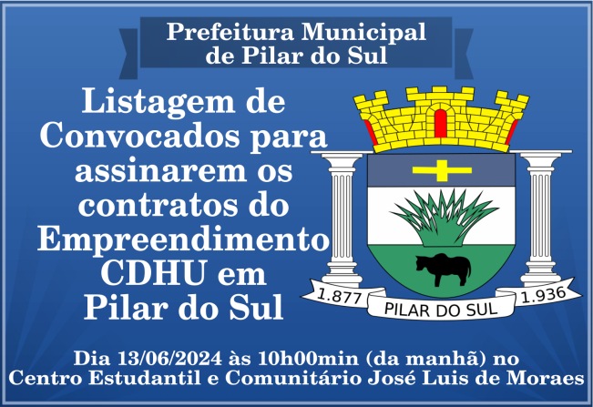 Listagem dos beneficiários convocados para assinarem os contratos do Empreendimento do CDHU em Pilar do Sul